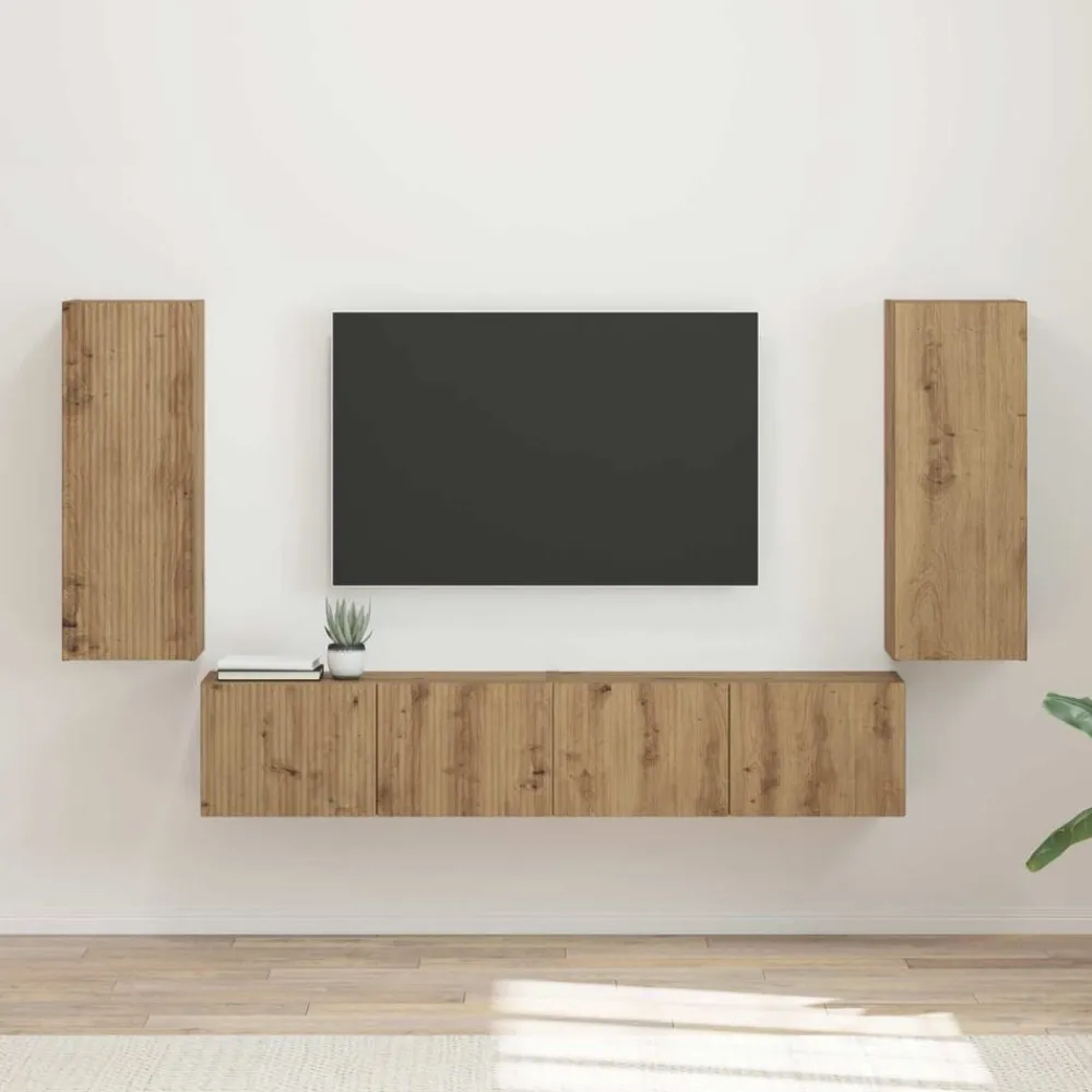 vidaXL Conjunto de mueble para TV de pared 4 pcs Roble artesanal Roble artisan Clearance