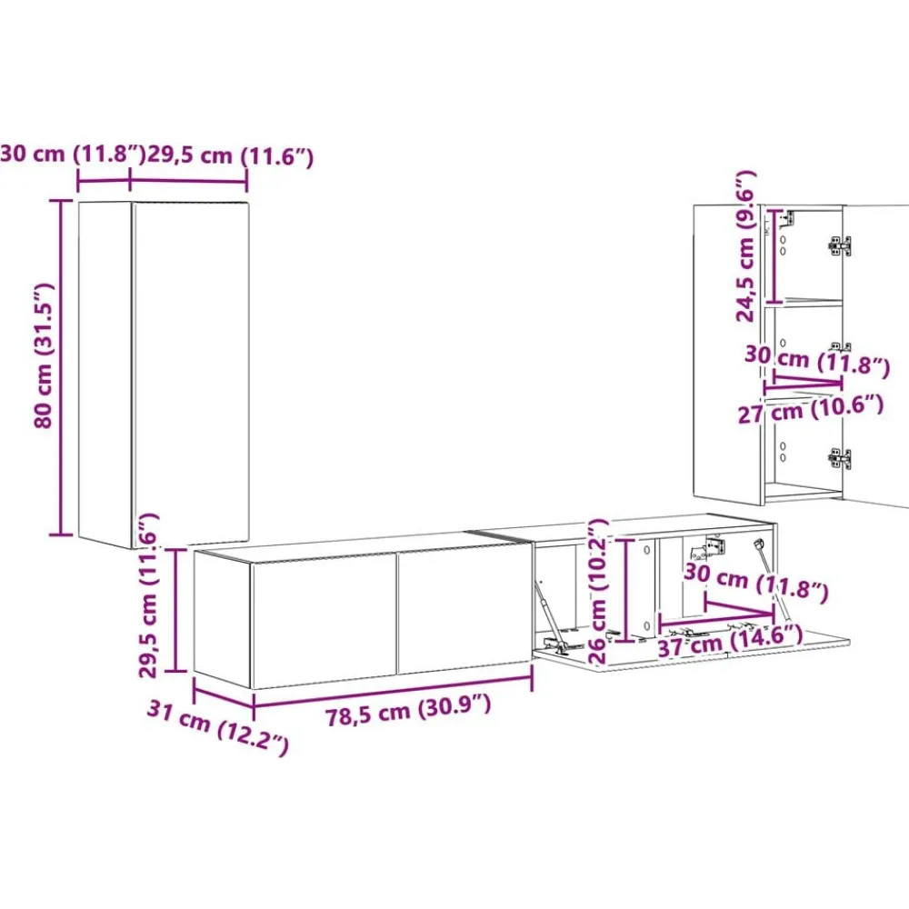 vidaXL Conjunto de mueble para TV de pared 4 pcs Roble artesanal Roble artisan Clearance