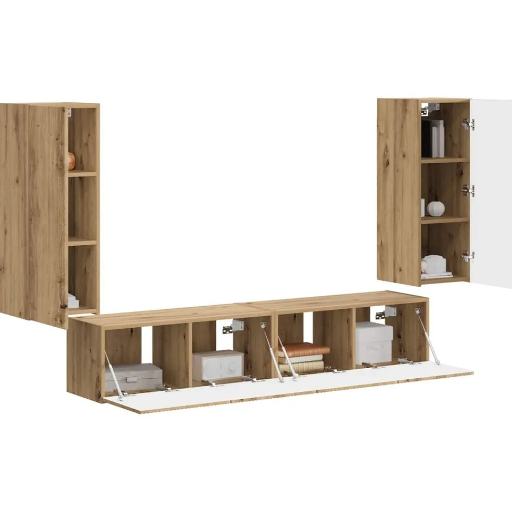 vidaXL Conjunto de mueble para TV de pared 4 pcs Roble artesanal Roble artisan Clearance