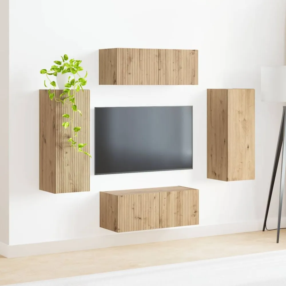vidaXL Conjunto de mueble para TV de pared 4 pcs Roble artesanal Roble artisan Clearance