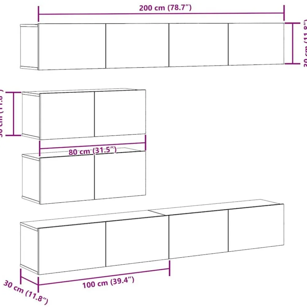 vidaXL Muebles Tv-Conjunto de mueble de TV 6 piezas montado la pared madera vieja