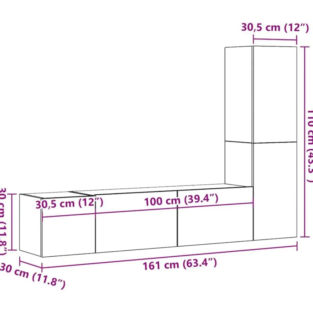 vidaXL Muebles Tv-Conjunto de mueble de TV 4 pcs 130,5 x 30 x 140 cm
