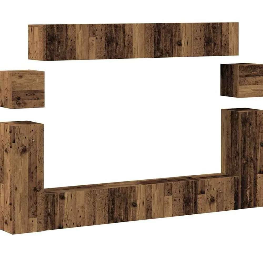 vidaXL Conjunto de mueble de TV 8 piezas montado la pared madera vieja Madera envejecida Outlet