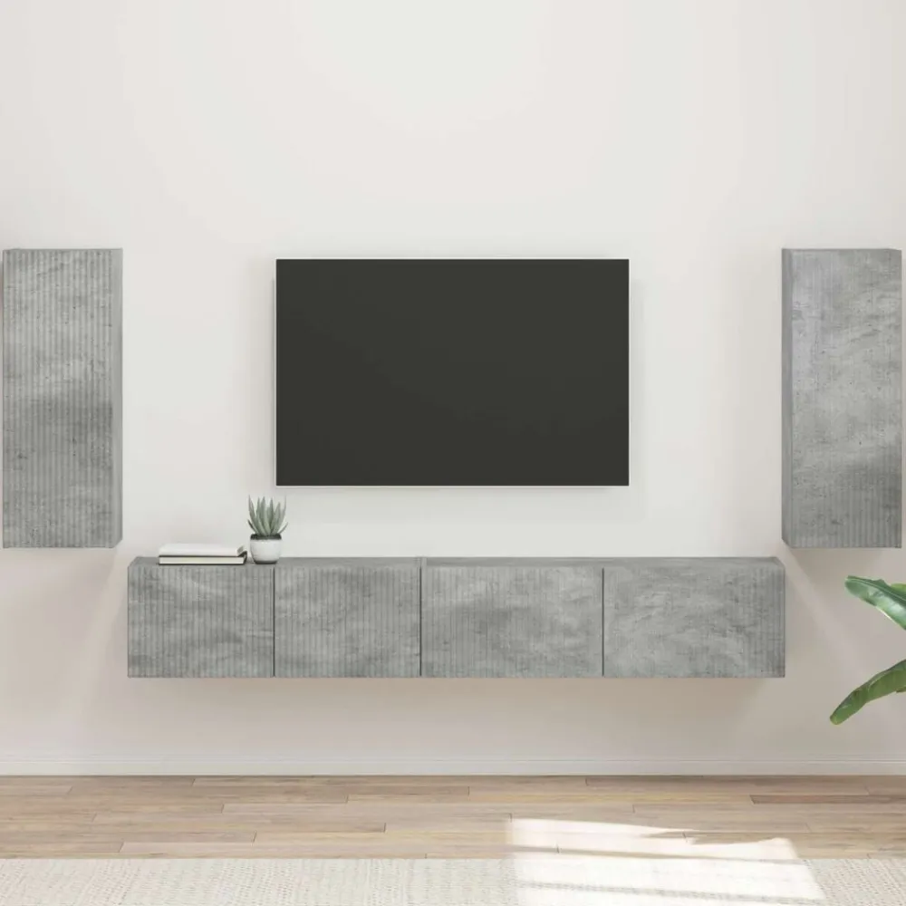 vidaXL Conjunto de mueble de TV 4 pcs Gris Concreto Gris hormigón Discount