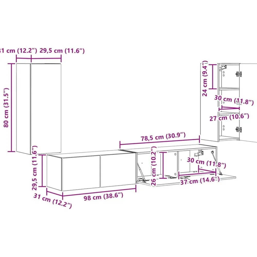vidaXL Conjunto de mueble de TV 4 pcs Gris Concreto Gris hormigón Discount