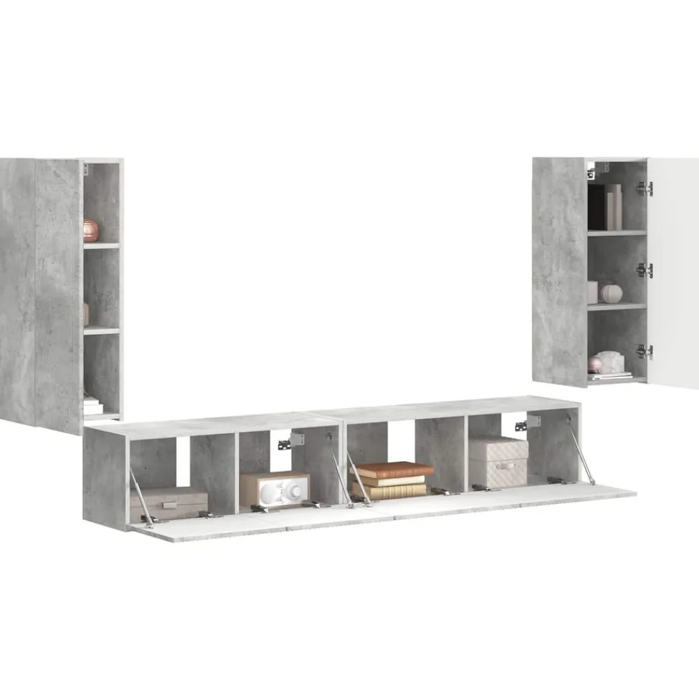 vidaXL Conjunto de mueble de TV 4 pcs Gris Concreto Gris hormigón Discount