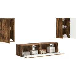 vidaXL Conjunto de mueble de TV 4 pcs Roble ahumado