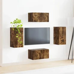vidaXL Conjunto de mueble de TV 4 pcs Roble ahumado