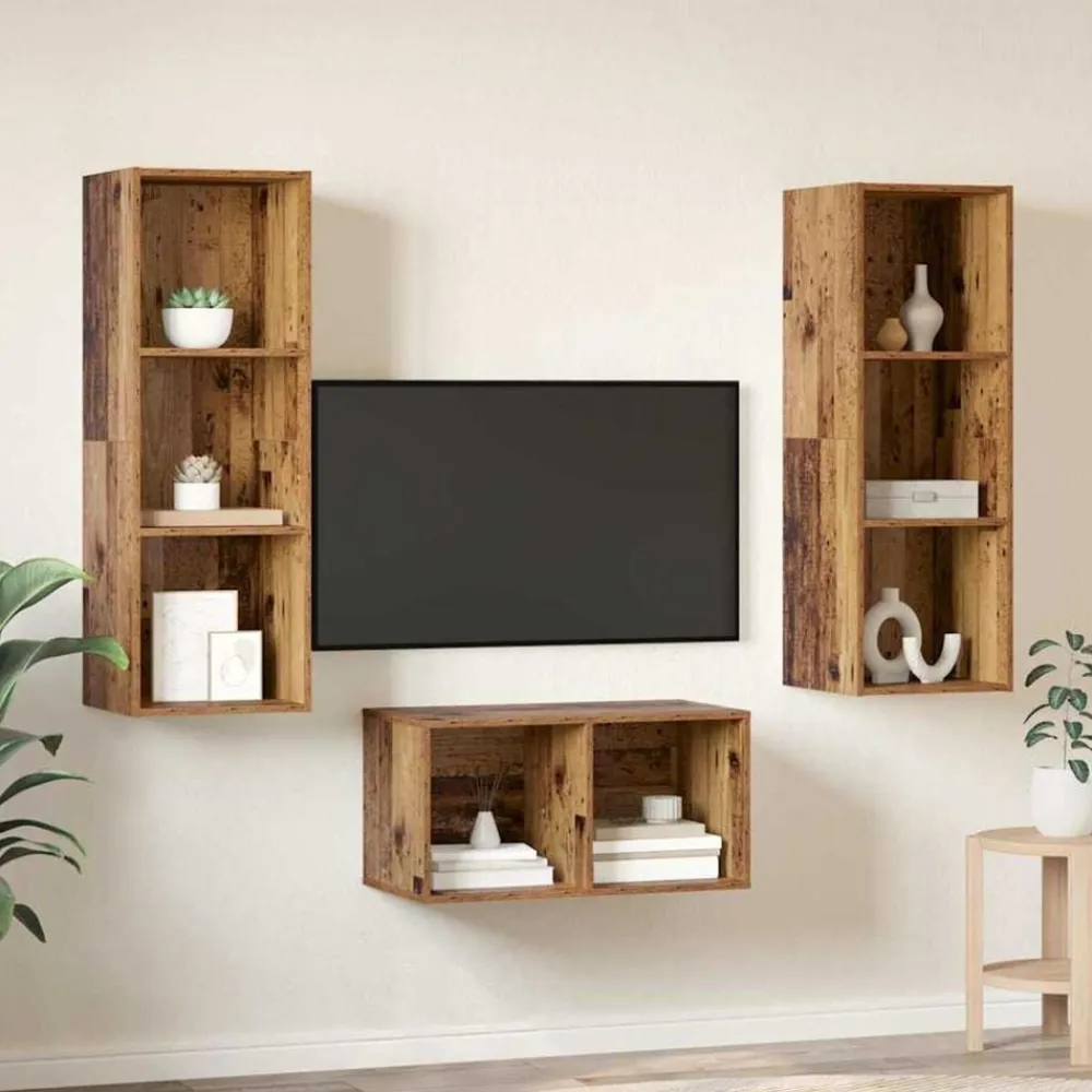 vidaXL Conjunto de mueble de TV 37 x 37 x 107 cm Madera vieja Discount