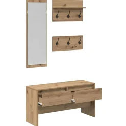 vidaXL Bancos-Conjunto de muebles de recibidor 4 pcs Roble Artesanal