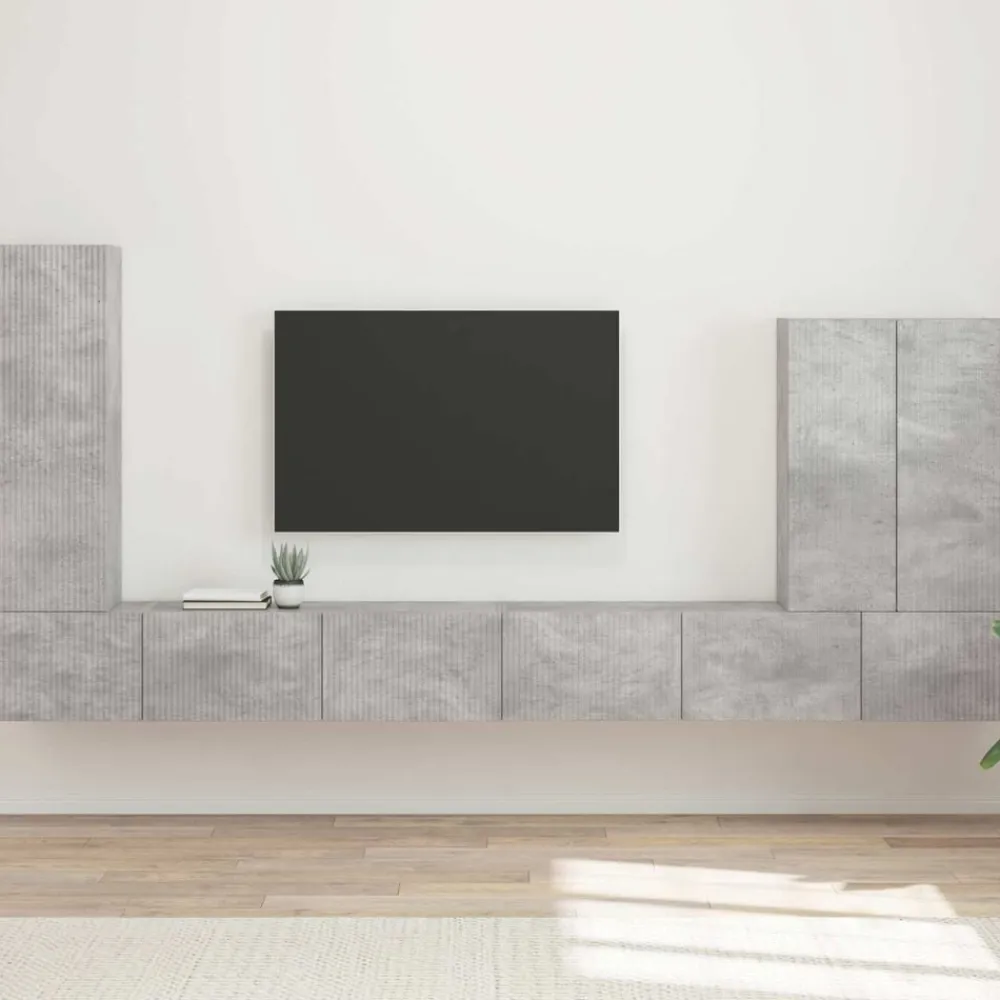 vidaXL Muebles Tv-Conjunto de mueble para TV de pared 6 pcs Gris Concreto