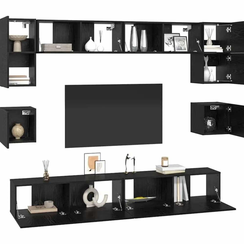 vidaXL Conjunto de mueble de TV 8 pcs Madera de ingeniería Roble negro Sale