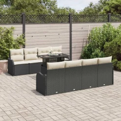 vidaXL Muebles De Jardín-Conjunto de sofá de jardín 7 pcs Negro ratán sintético