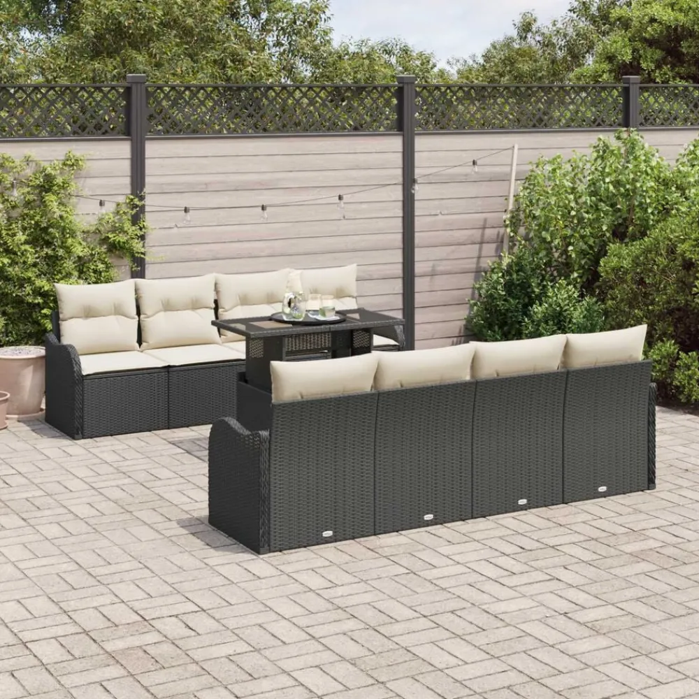 vidaXL Muebles De Jardín-Conjunto de sofá de jardín 7 pcs Negro ratán sintético