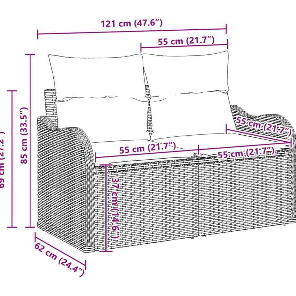 vidaXL Muebles De Jardín-Conjunto de sofá de jardín 7 pcs Negro ratán sintético