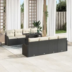 vidaXL Muebles De Jardín-Conjunto de sofá de jardín 7 pcs Negro ratán sintético