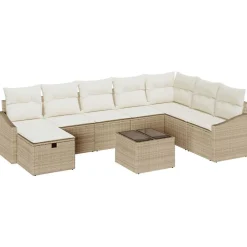 vidaXL Muebles De Jardín-Conjunto de sofá de jardín con cojín 9 pcs ratán sintético