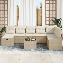 vidaXL Muebles De Jardín-Conjunto de sofá de jardín con cojín 9 pcs ratán sintético