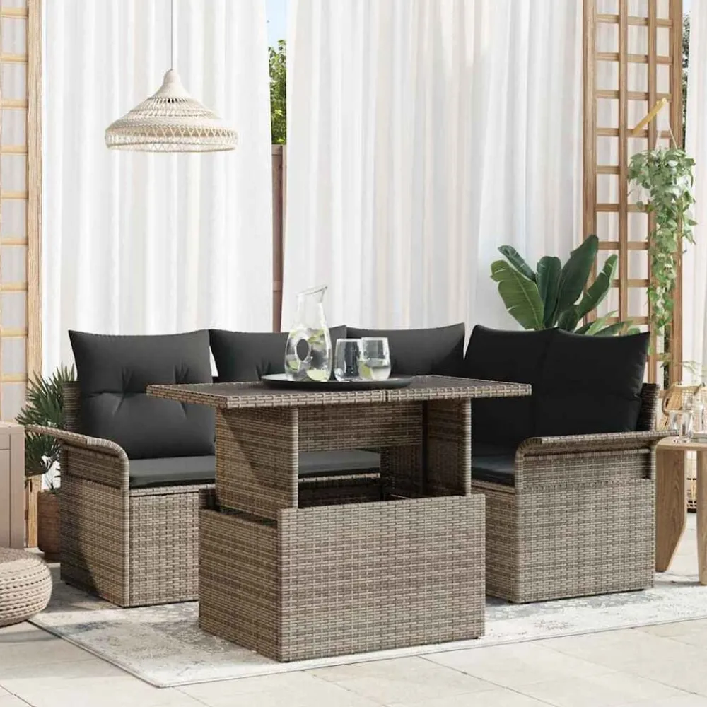vidaXL Muebles De Jardín-Conjunto de sofá de jardín con cojín 5 pcs Poliratán