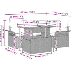 vidaXL Muebles De Jardín-Conjunto de sofá de jardín con cojín 5 pcs Poliratán