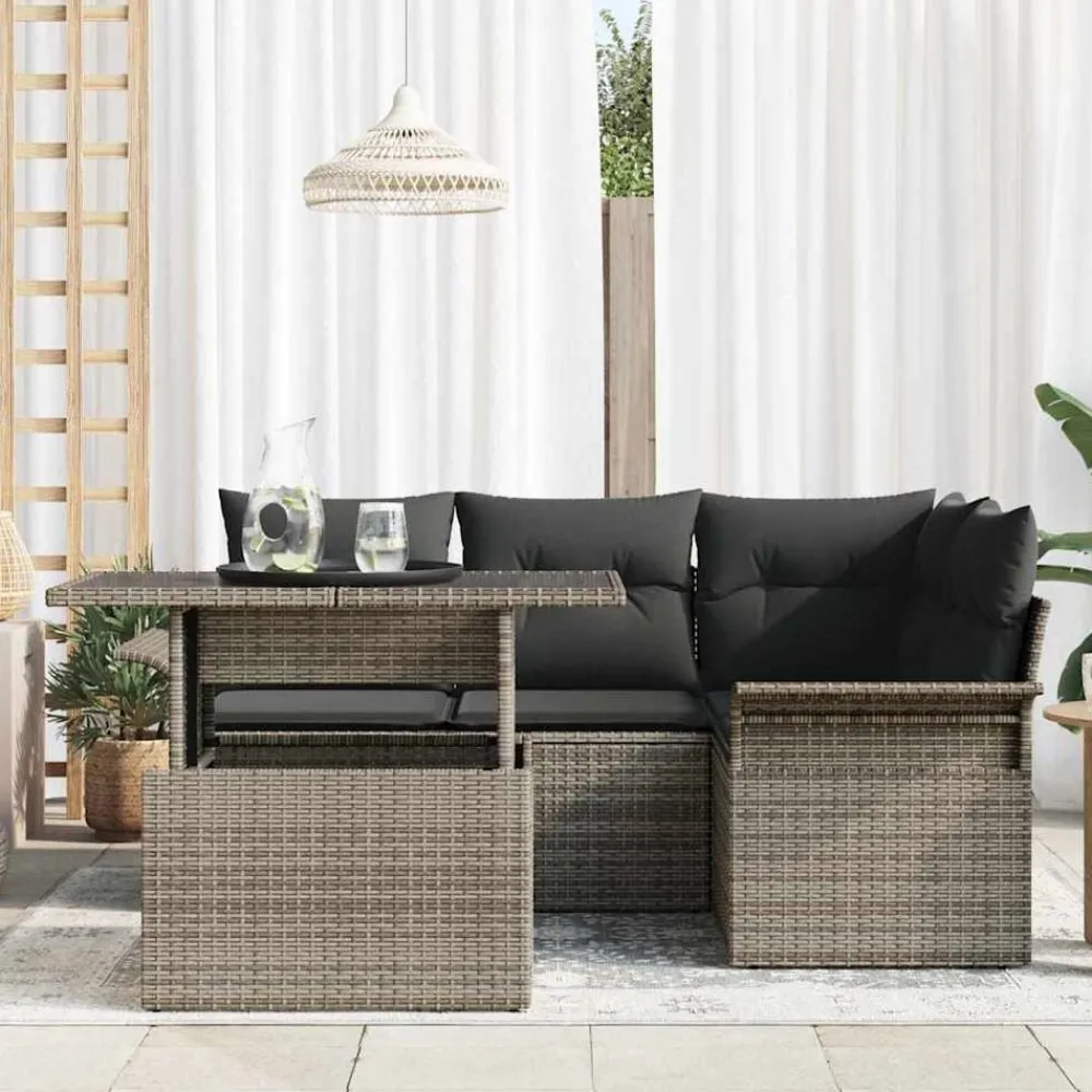 vidaXL Muebles De Jardín-Conjunto de sofá de jardín con cojín 5 pcs Poliratán