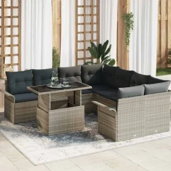 vidaXL Muebles De Jardín-Conjunto de sofá de jardín 9 pcs ratán sintético