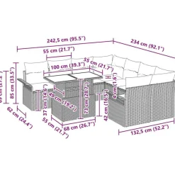 vidaXL Muebles De Jardín-Conjunto de sofá de jardín 9 pcs ratán sintético
