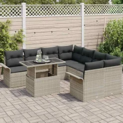 vidaXL Muebles De Jardín-Conjunto de sofá de jardín 9 pcs ratán sintético