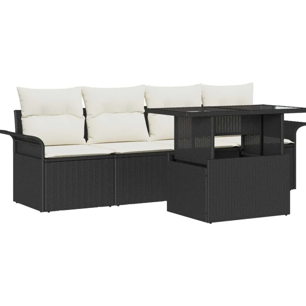 vidaXL Muebles De Jardín-Conjunto de sofá de jardín 5 pcs Negro ratán sintético