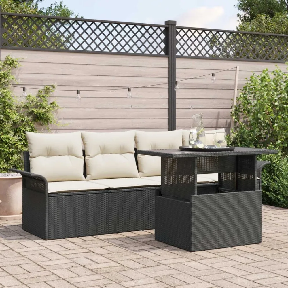 vidaXL Muebles De Jardín-Conjunto de sofá de jardín 5 pcs Negro ratán sintético