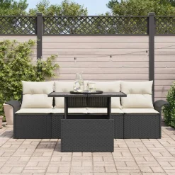 vidaXL Muebles De Jardín-Conjunto de sofá de jardín 5 pcs Negro ratán sintético