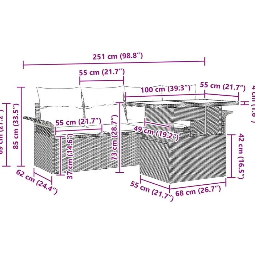 vidaXL Muebles De Jardín-Conjunto de sofá de jardín 5 pcs Negro ratán sintético