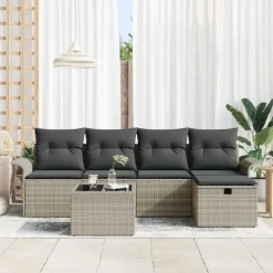 vidaXL Muebles De Jardín-Conjunto de sofá de jardín con cojín 6 pcs Poliratán