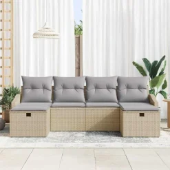 vidaXL Conjunto de sofá de jardín con cojín 6 pcs Poliratán Beige Online