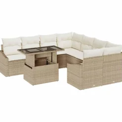 vidaXL Conjunto de sofá de jardín 9 pcs ratán sintético beige y crema Sale