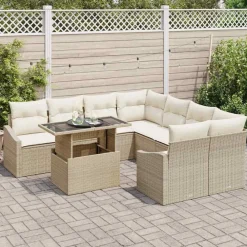 vidaXL Conjunto de sofá de jardín 9 pcs ratán sintético beige y crema Sale
