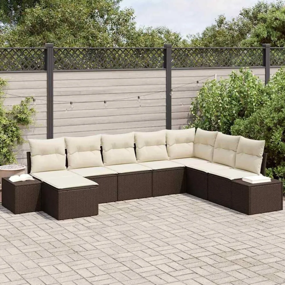 vidaXL Muebles De Jardín-Conjunto de sofá de jardín 8 pcs Marrón y crema ratán sintético