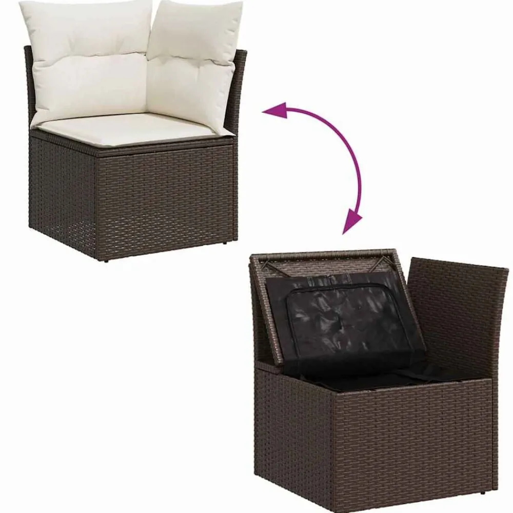 vidaXL Muebles De Jardín-Conjunto de sofá de jardín 8 pcs Marrón y crema ratán sintético