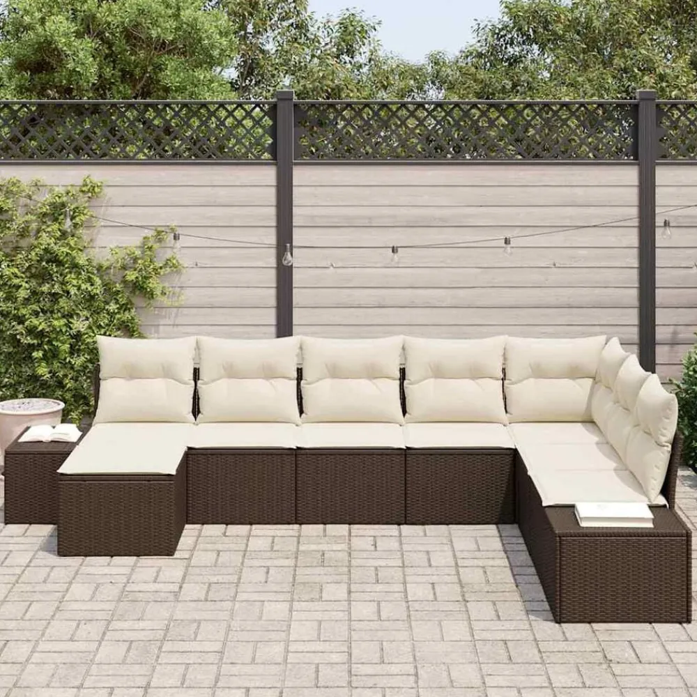 vidaXL Muebles De Jardín-Conjunto de sofá de jardín 8 pcs Marrón y crema ratán sintético