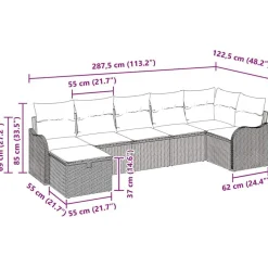 vidaXL Conjunto de sofá de jardín con cojín 7 pcs Poliratán Gris claro Outlet