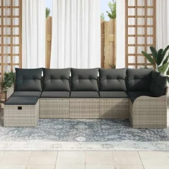 vidaXL Conjunto de sofá de jardín con cojín 7 pcs Poliratán Gris claro Outlet