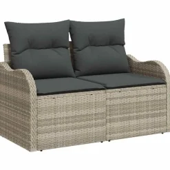 vidaXL Conjunto de sofá de jardín con cojín 7 pcs Poliratán Gris claro Outlet
