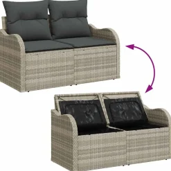 vidaXL Conjunto de sofá de jardín con cojín 7 pcs Poliratán Gris claro Outlet
