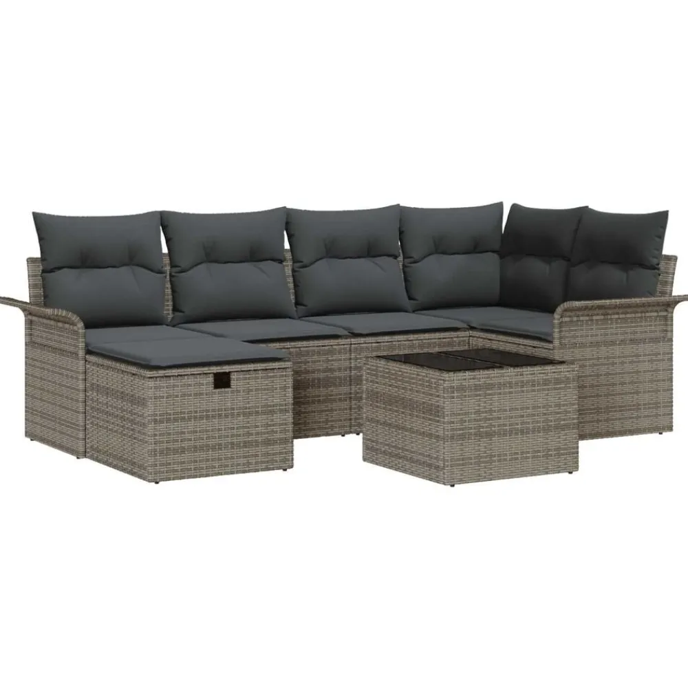vidaXL Muebles De Jardín-Conjunto de sofá de jardín con cojín 7 pcs Poliratán
