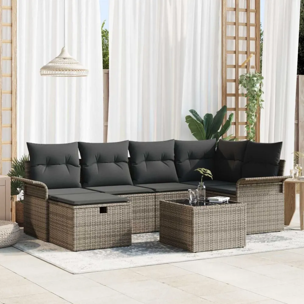 vidaXL Muebles De Jardín-Conjunto de sofá de jardín con cojín 7 pcs Poliratán