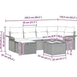 vidaXL Muebles De Jardín-Conjunto de sofá de jardín con cojín 7 pcs Poliratán