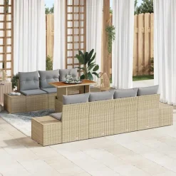 vidaXL Muebles De Jardín-Conjunto de sofá de jardín 8 pcs Beige Poliratán
