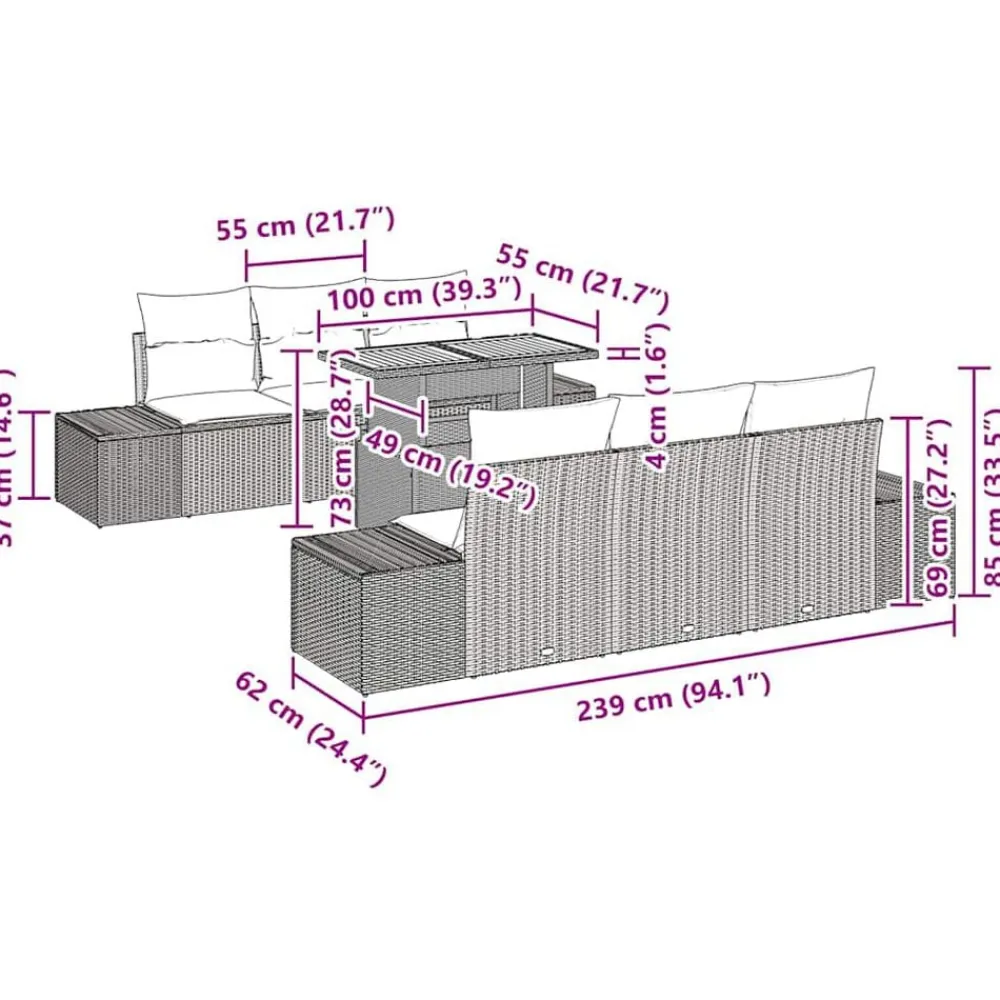 vidaXL Muebles De Jardín-Conjunto de sofá de jardín 8 pcs Beige Poliratán