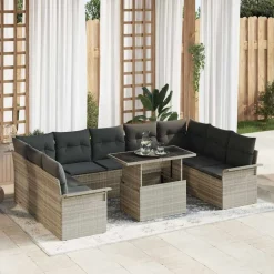 vidaXL Conjunto de sofá de jardín 10 pcs Poliratán Gris claro Online