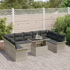 vidaXL Conjunto de sofá de jardín 10 pcs Poliratán Gris claro Online